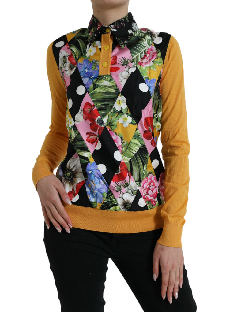 Elegant Patchwork Henley Silk Blend Sweater Dolce & Gabbana