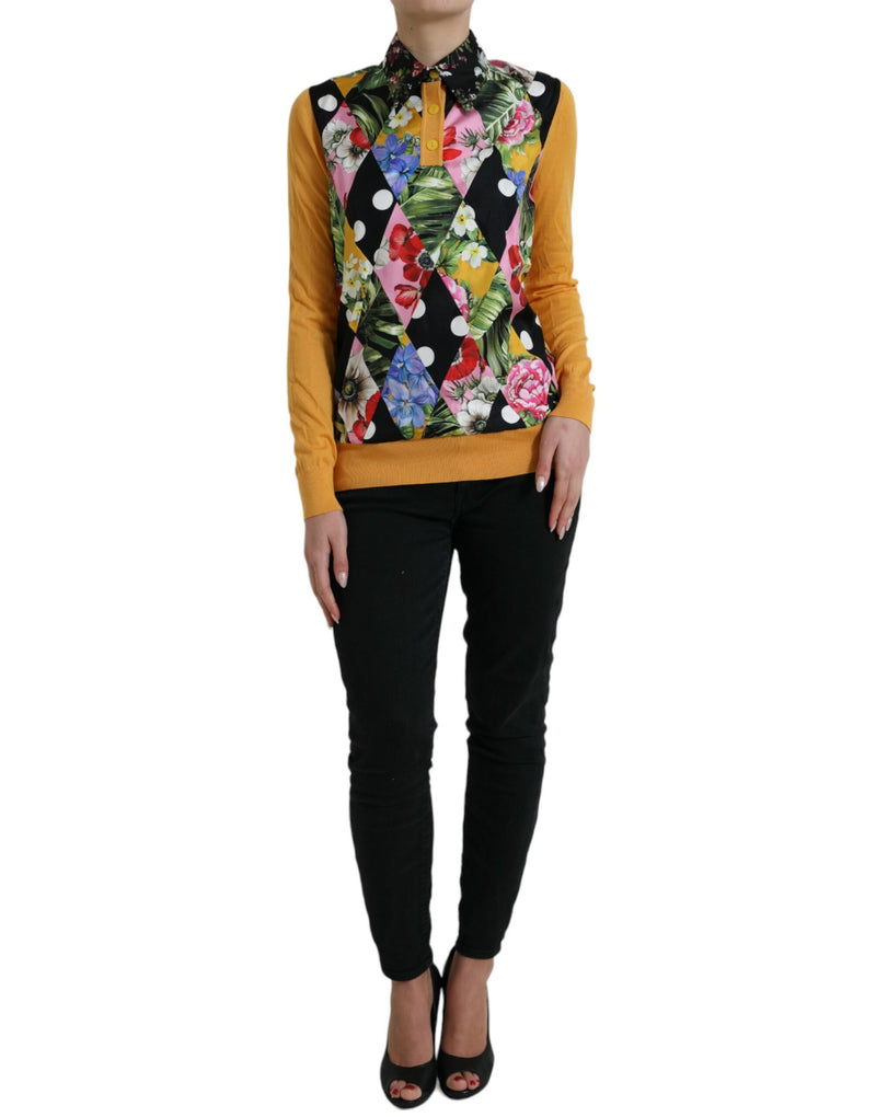 Elegant Patchwork Henley Silk Blend Sweater Dolce & Gabbana