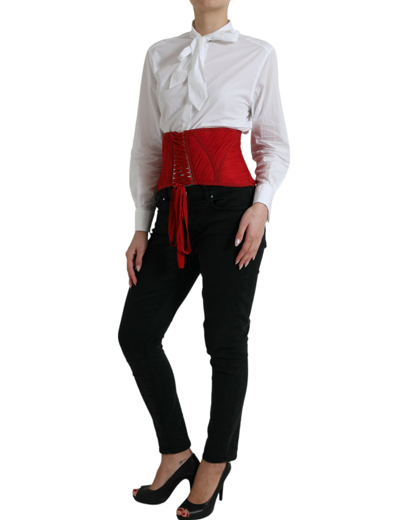 Silk Corset Waist Belt in Fiery Red Dolce & Gabbana