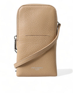 Elegant Beige Leather Crossbody Phone Bag Dolce & Gabbana