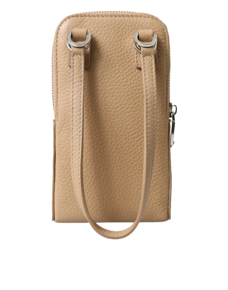 Elegant Beige Leather Crossbody Phone Bag Dolce & Gabbana