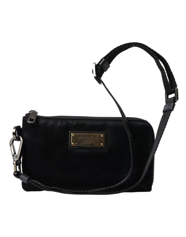 Elegant Black Nylon & Leather Pouch Dolce & Gabbana