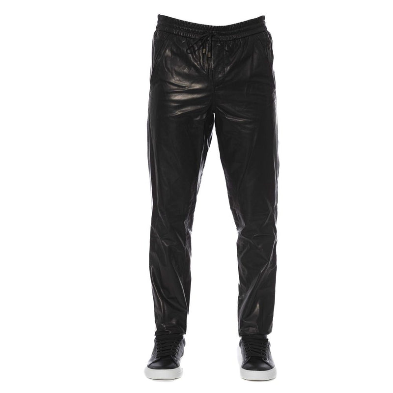 Sleek Black Leather Trousers for Men Trussardi