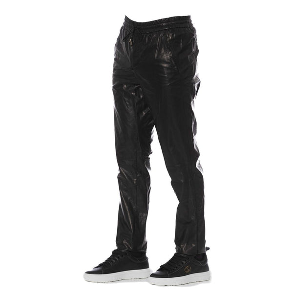 Sleek Black Leather Trousers for Men Trussardi