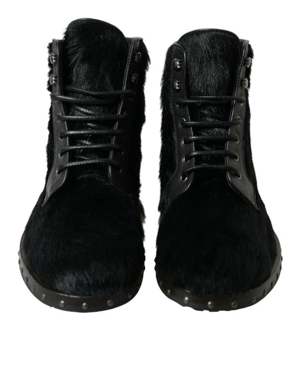 Elegant Black Calf Leather Lace-Up Boots Dolce & Gabbana