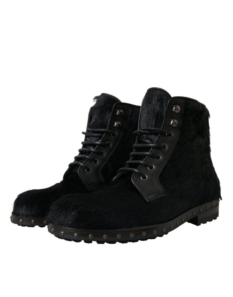 Elegant Black Calf Leather Lace-Up Boots Dolce & Gabbana