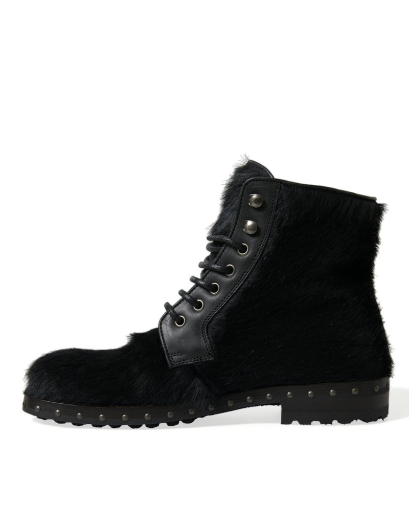 Elegant Black Calf Leather Lace-Up Boots Dolce & Gabbana