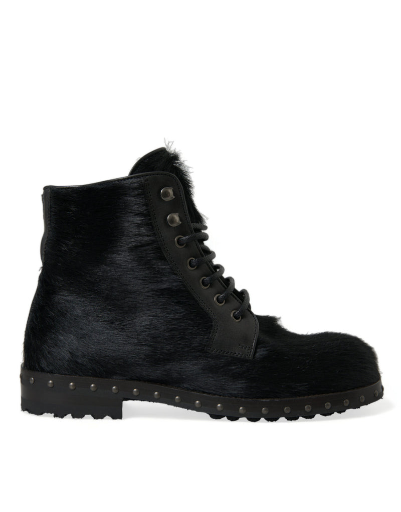 Elegant Black Calf Leather Lace-Up Boots Dolce & Gabbana