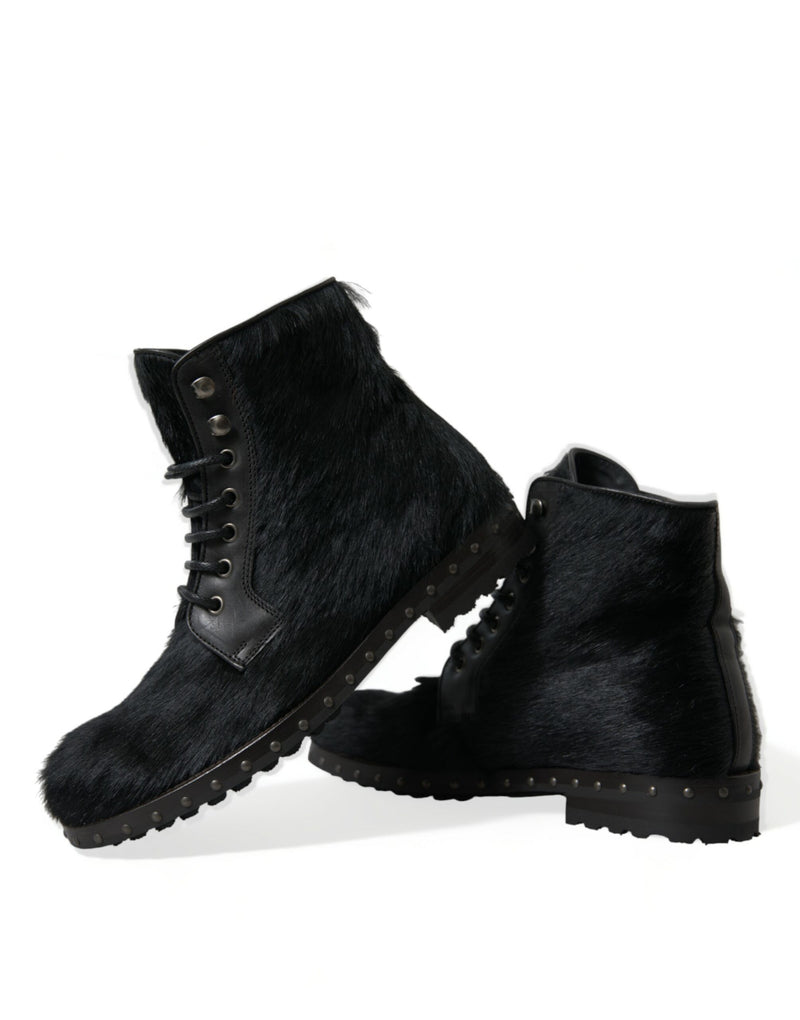 Elegant Black Calf Leather Lace-Up Boots Dolce & Gabbana