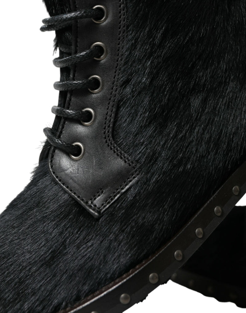 Elegant Black Calf Leather Lace-Up Boots Dolce & Gabbana