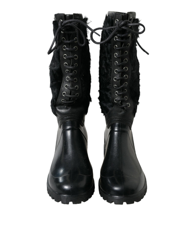 Sleek Black Shearling Mid Calf Boots Dolce & Gabbana