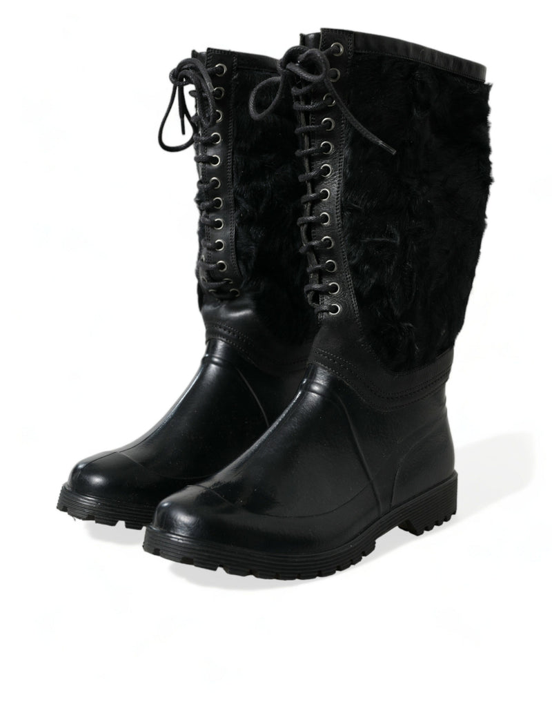 Sleek Black Shearling Mid Calf Boots Dolce & Gabbana