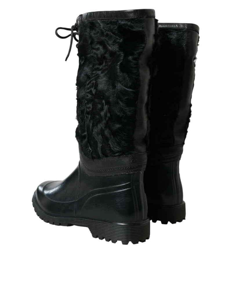 Sleek Black Shearling Mid Calf Boots Dolce & Gabbana