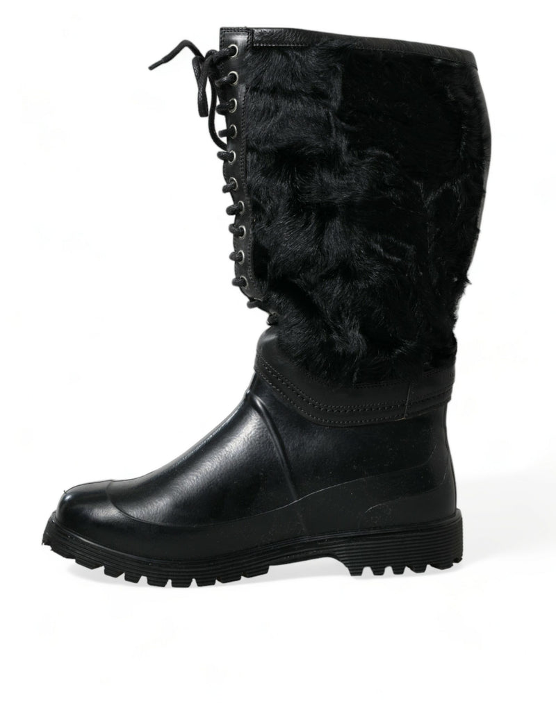 Sleek Black Shearling Mid Calf Boots Dolce & Gabbana