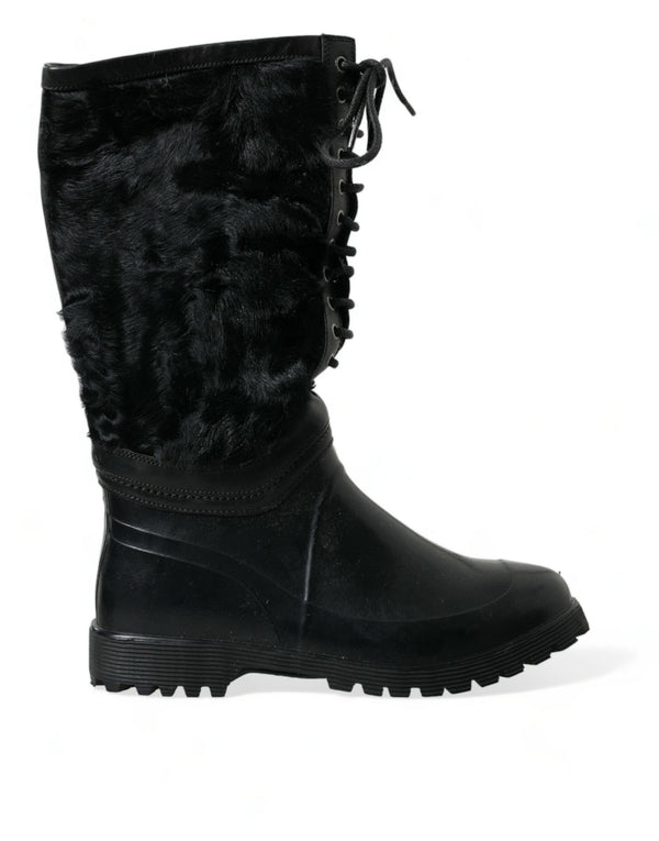 Sleek Black Shearling Mid Calf Boots Dolce & Gabbana