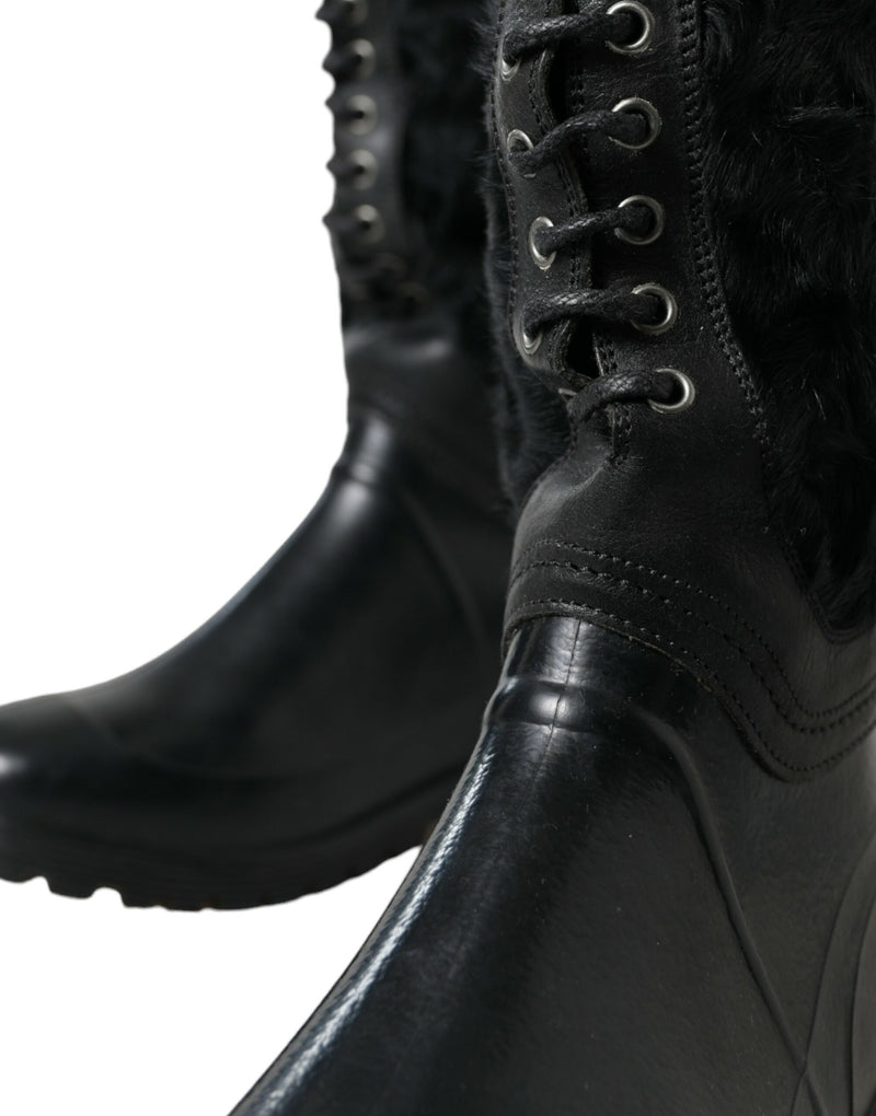 Sleek Black Shearling Mid Calf Boots Dolce & Gabbana