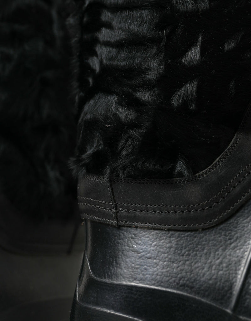 Sleek Black Shearling Mid Calf Boots Dolce & Gabbana