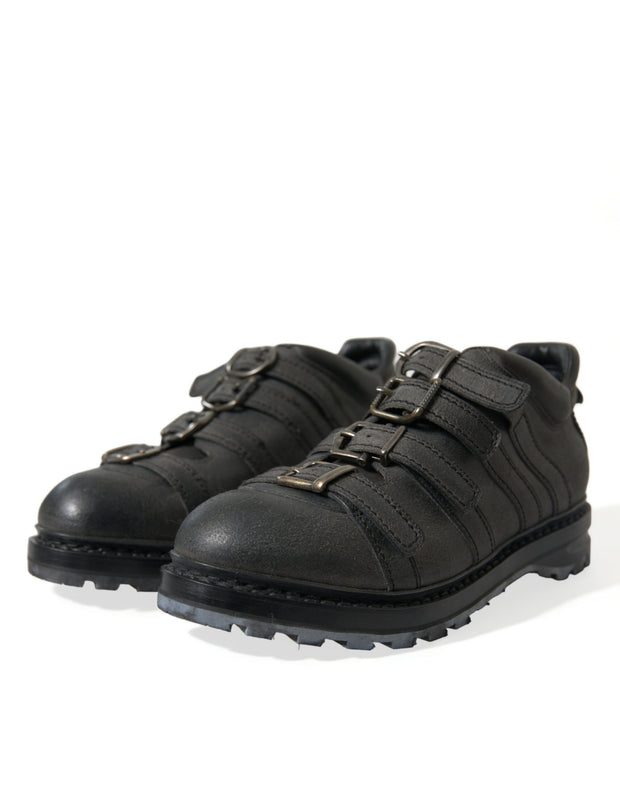 Black Leather Ankle Strap Boots Dolce & Gabbana