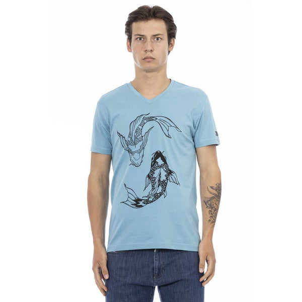 Light Blue Cotton Men T-Shirt Trussardi Action