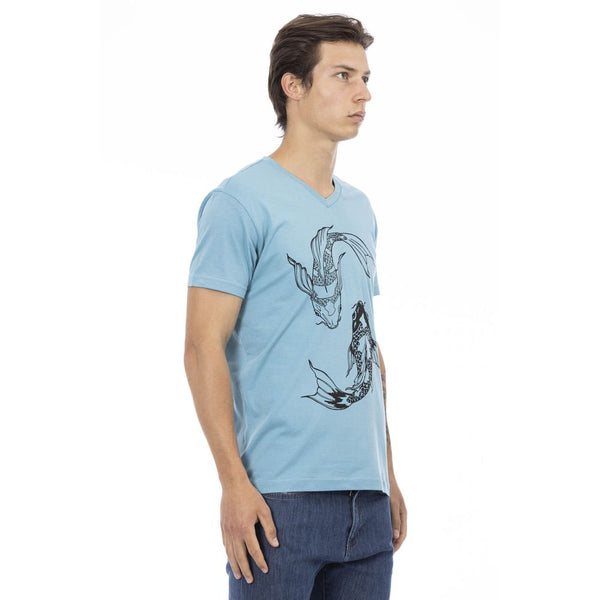 Light Blue Cotton Men T-Shirt Trussardi Action