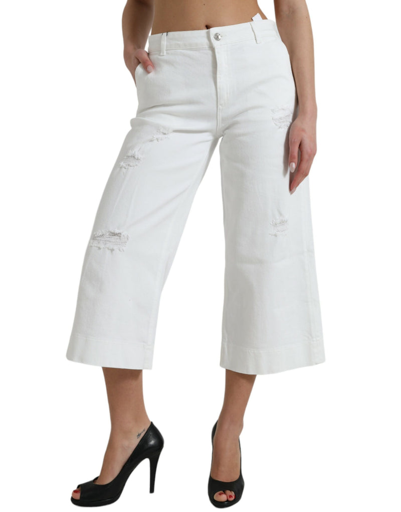 Elegant White Mid-Waist Denim Cropped Jeans Dolce & Gabbana