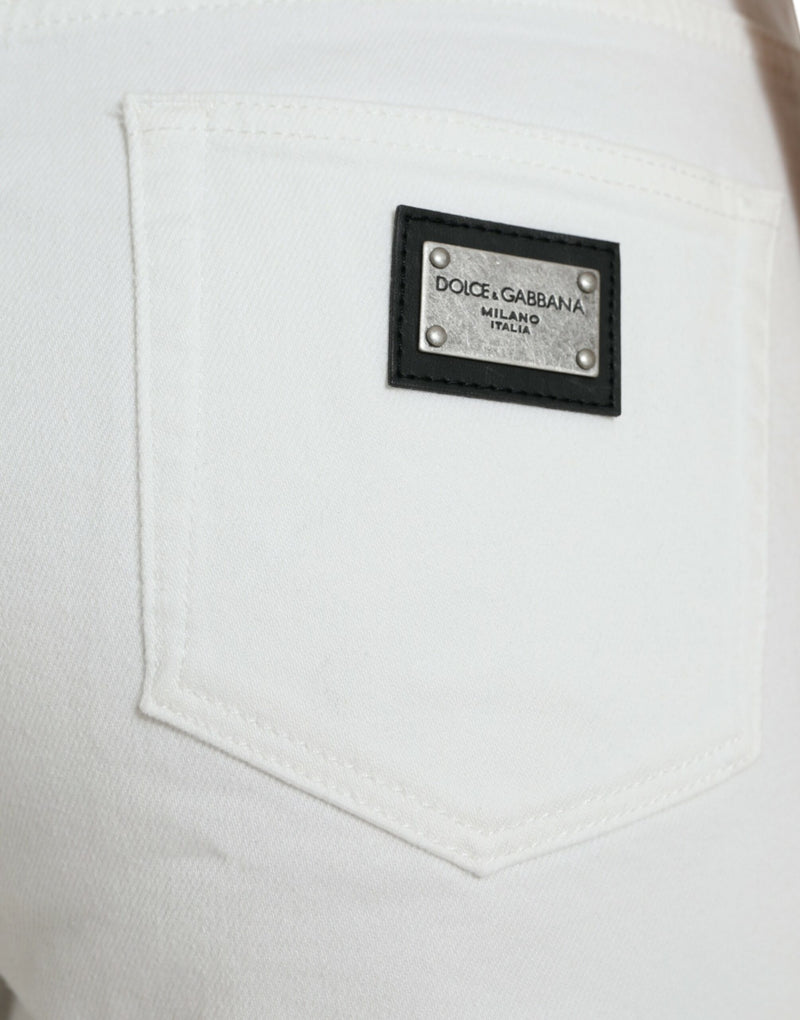 Elegant White Mid-Waist Denim Cropped Jeans Dolce & Gabbana