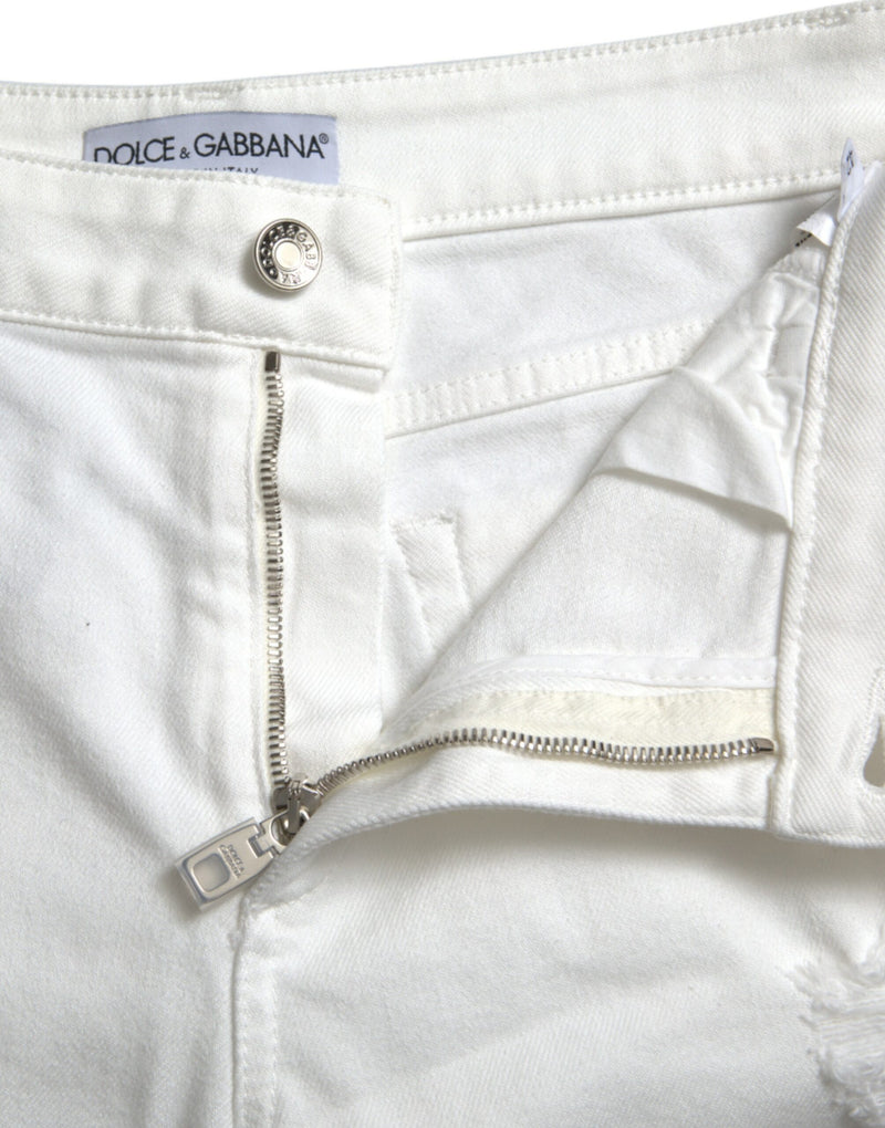 Elegant White Mid-Waist Denim Cropped Jeans Dolce & Gabbana