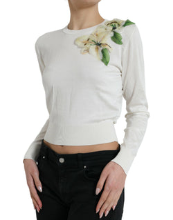 Silk Floral Applique Pullover Sweater Dolce & Gabbana