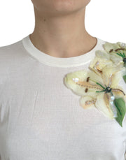 Silk Floral Applique Pullover Sweater Dolce & Gabbana