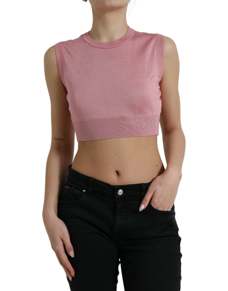 Elegant Silk Crew Neck Cropped Tank Top Dolce & Gabbana