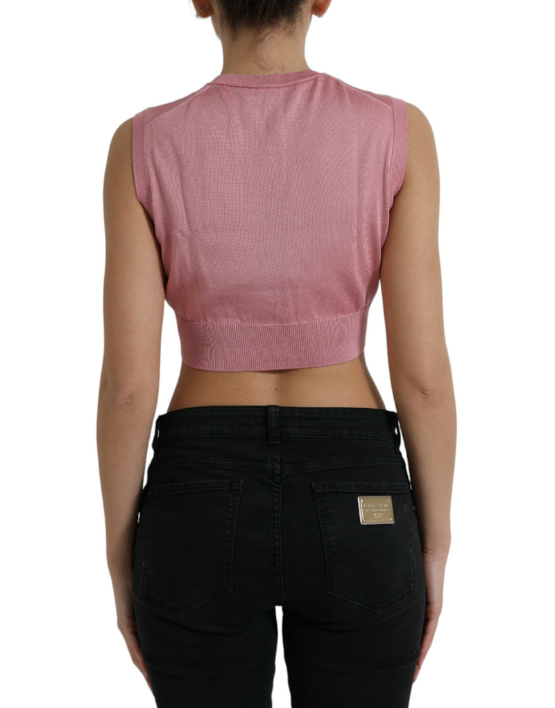 Elegant Silk Crew Neck Cropped Tank Top Dolce & Gabbana