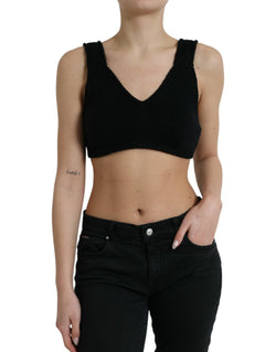 Elegant Black Cashmere Bustier Crop Top Dolce & Gabbana