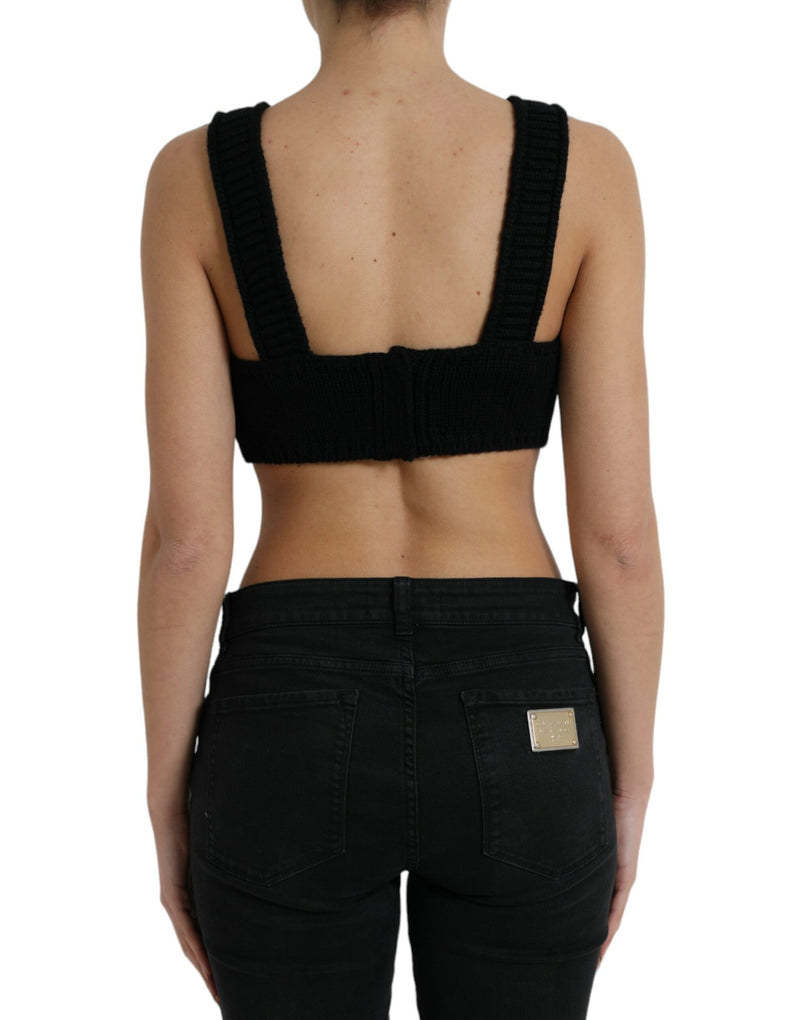 Elegant Black Cashmere Bustier Crop Top Dolce & Gabbana