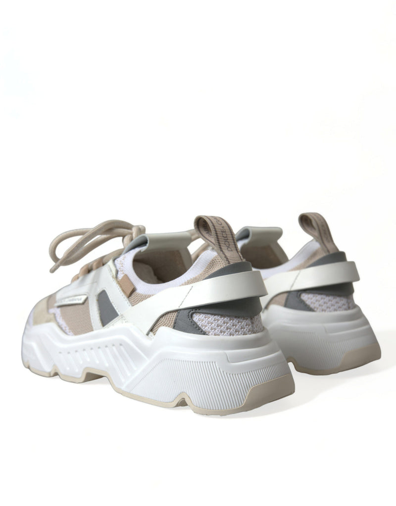 Beige White Daymaster Low Top Leather Sneakers Shoes Dolce & Gabbana