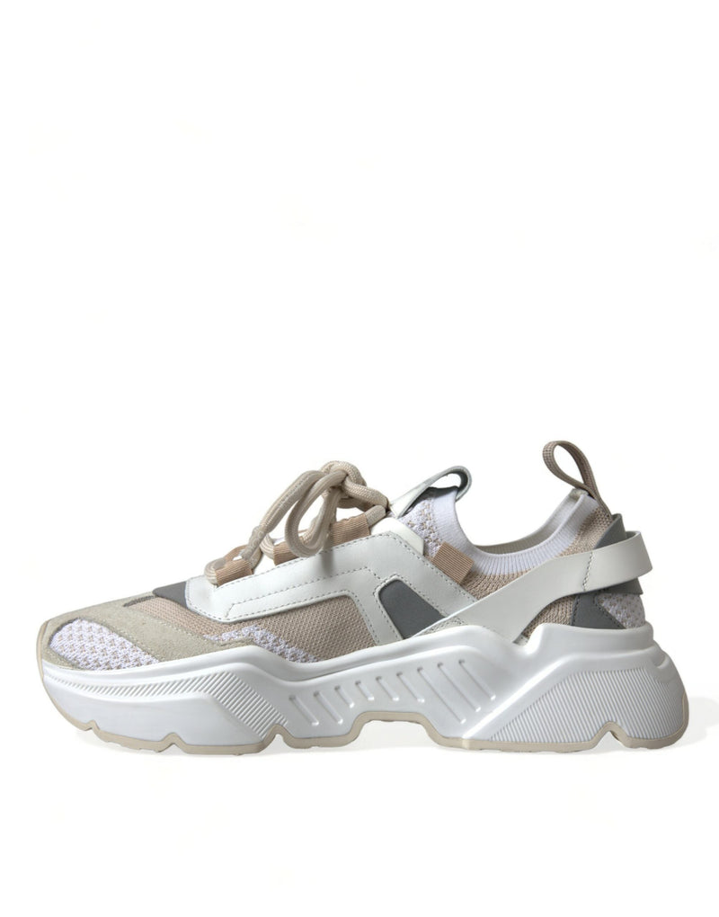 Beige White Daymaster Low Top Leather Sneakers Shoes Dolce & Gabbana