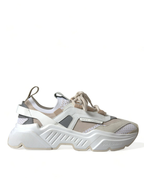 Beige White Daymaster Low Top Leather Sneakers Shoes Dolce & Gabbana