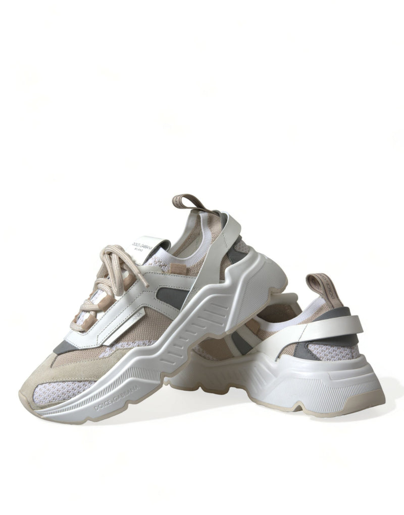 Beige White Daymaster Low Top Leather Sneakers Shoes Dolce & Gabbana