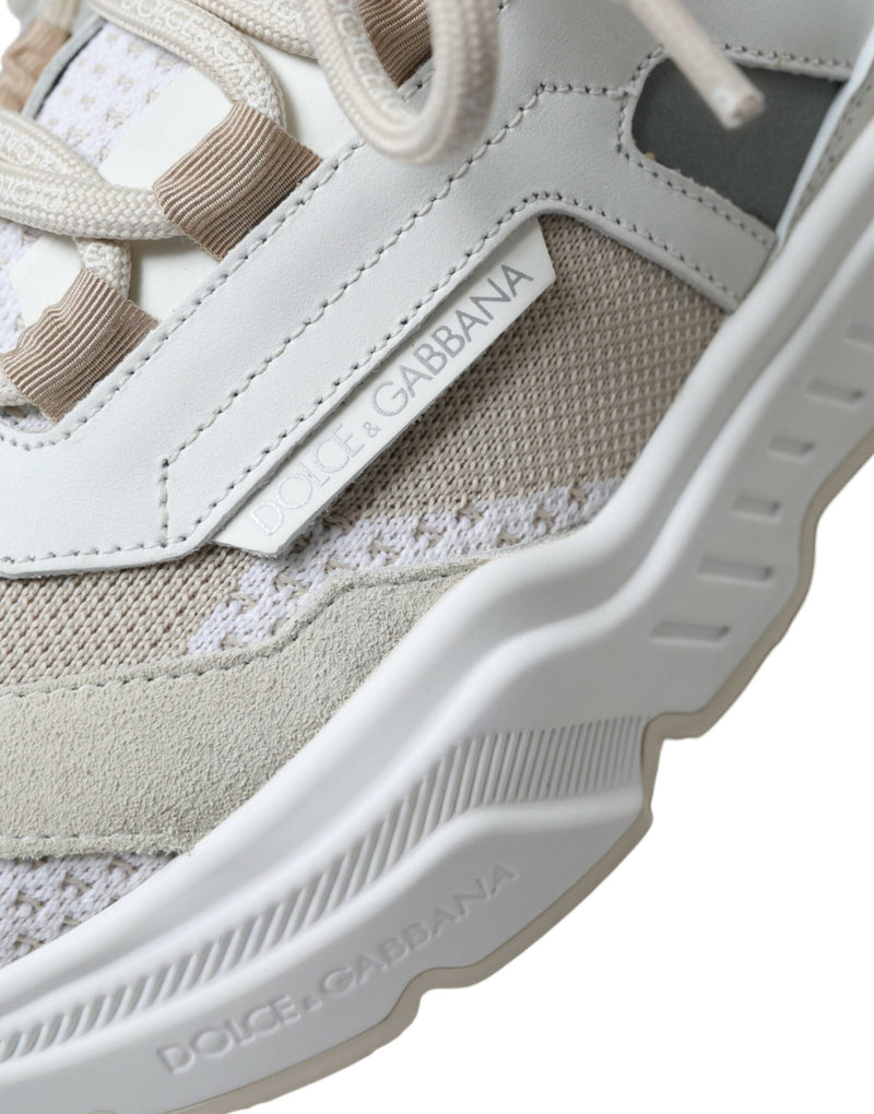 Beige White Daymaster Low Top Leather Sneakers Shoes Dolce & Gabbana