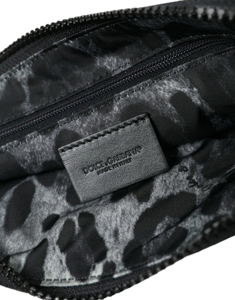 Elite Black Nylon & Leather Pouch with Logo Detail Dolce & Gabbana