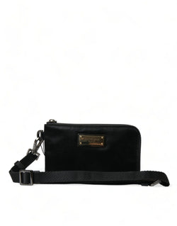 Elegant Black Nylon Leather Pouch with Silver Details Dolce & Gabbana