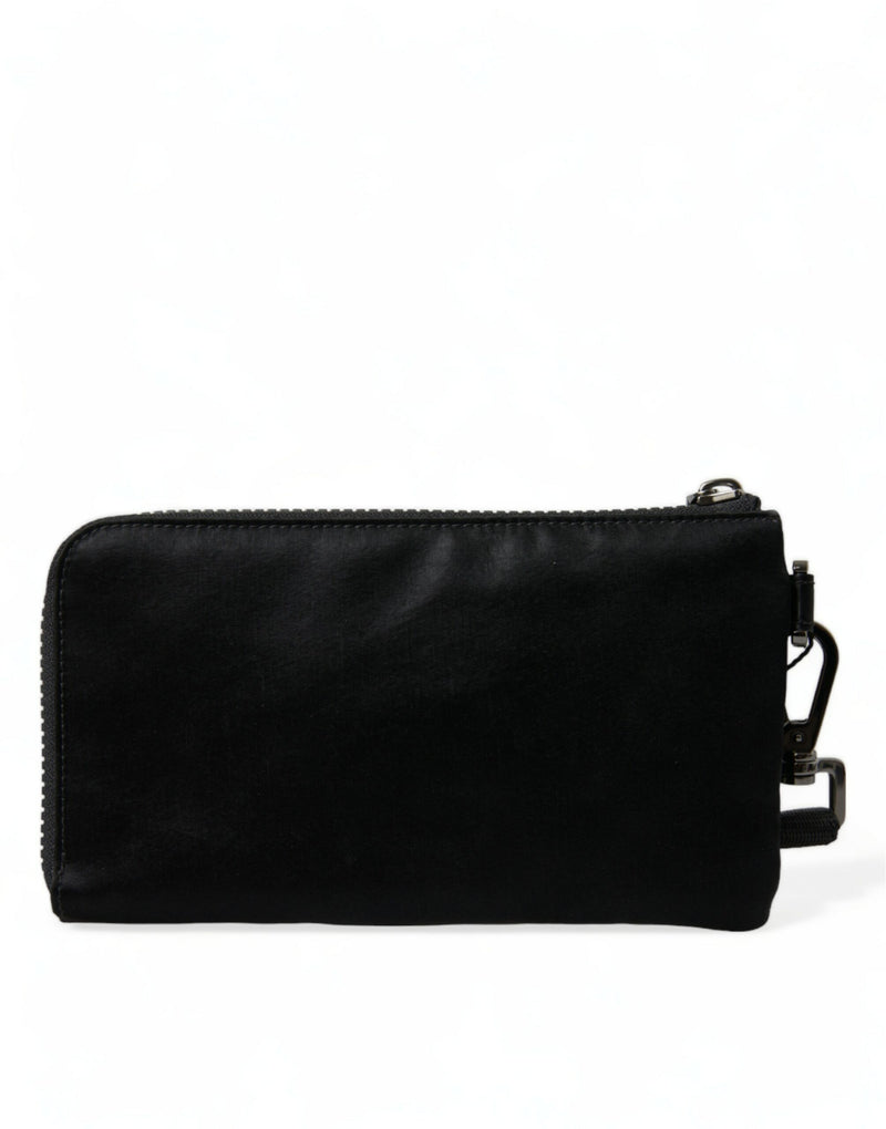 Elegant Black Nylon Leather Pouch with Silver Details Dolce & Gabbana