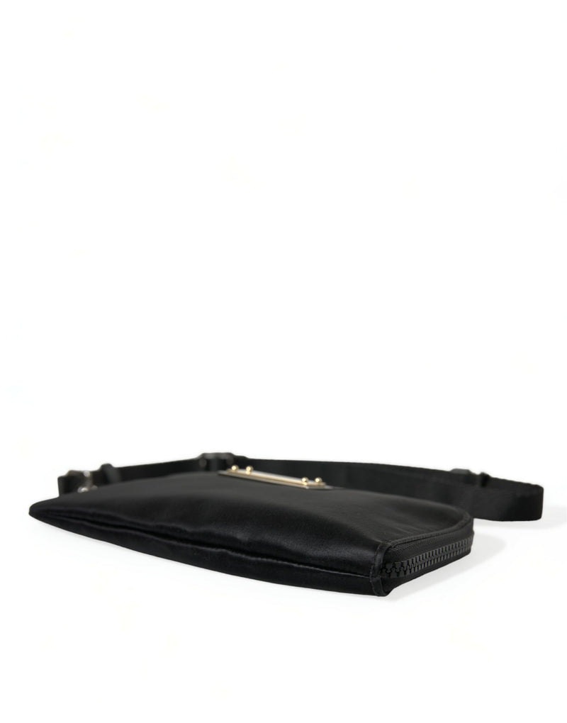 Elegant Black Nylon Leather Pouch with Silver Details Dolce & Gabbana