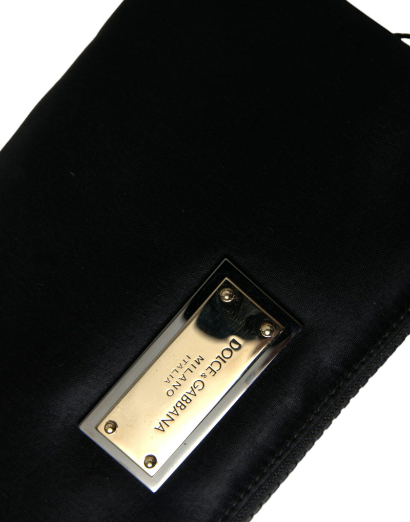 Elegant Black Nylon Leather Pouch with Silver Details Dolce & Gabbana