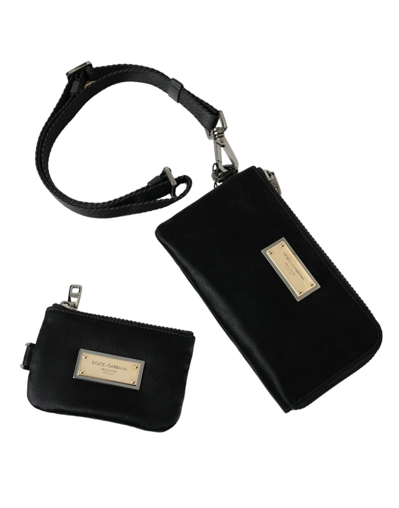 Elegant Black Nylon Leather Pouch with Silver Details Dolce & Gabbana