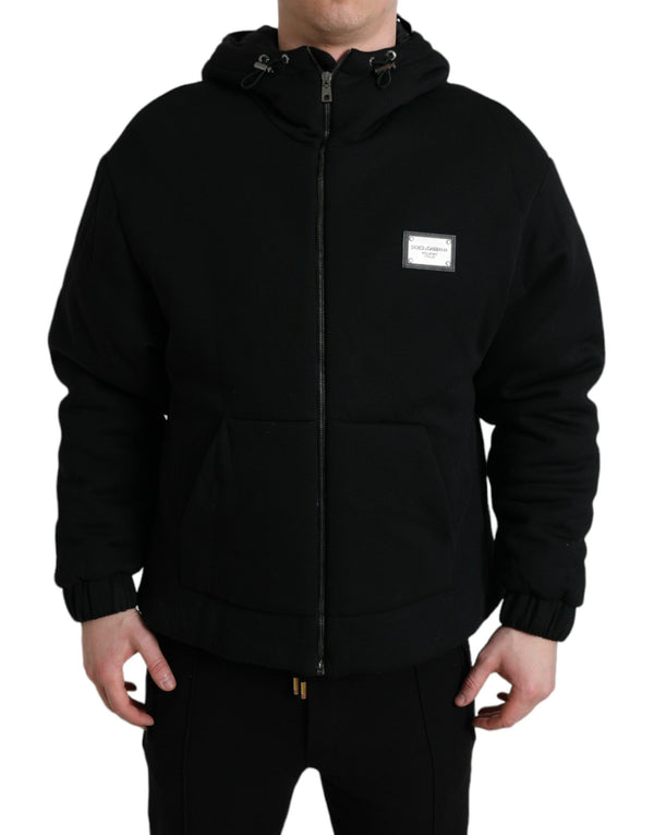 Elegant Black Bomber Jacket with Hood Dolce & Gabbana