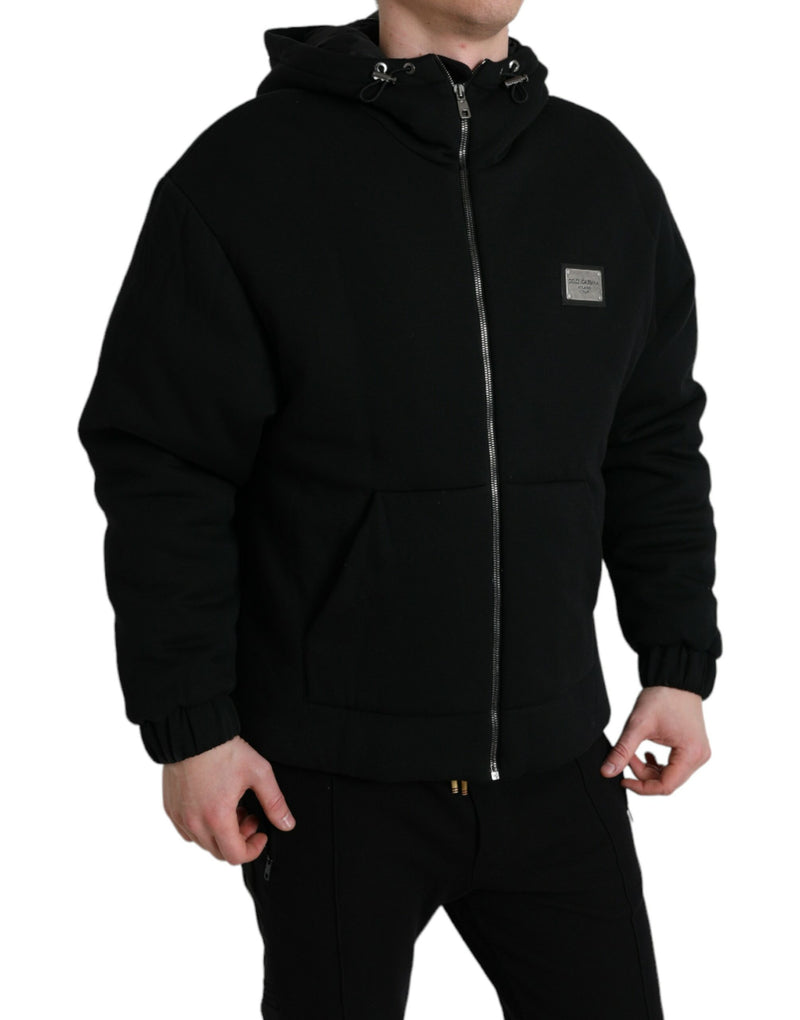 Elegant Black Bomber Jacket with Hood Dolce & Gabbana