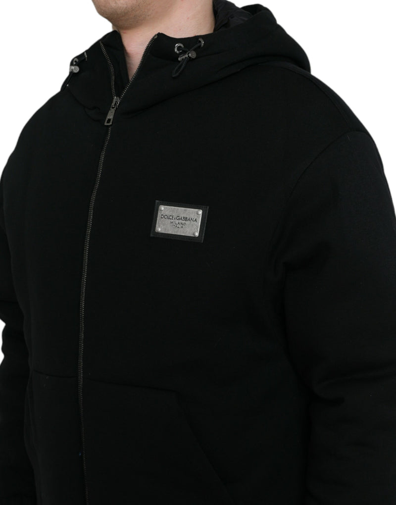 Elegant Black Bomber Jacket with Hood Dolce & Gabbana