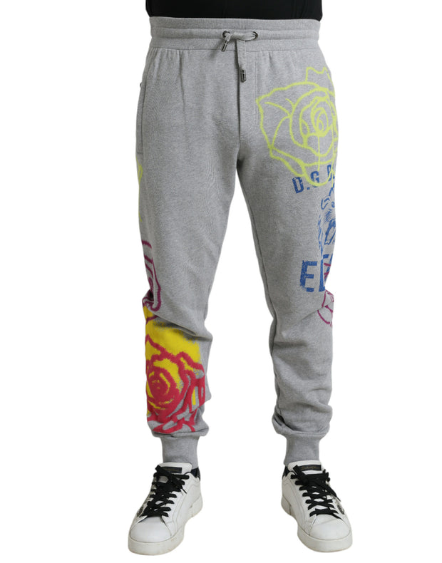 Chic Grey Skinny Cotton Joggers Dolce & Gabbana