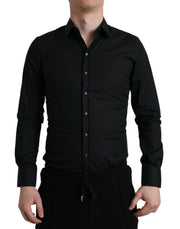 Elegant Black Slim Fit Italian Dress Shirt Dolce & Gabbana