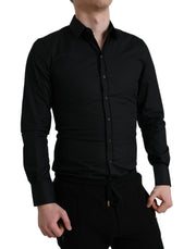 Elegant Black Slim Fit Italian Dress Shirt Dolce & Gabbana